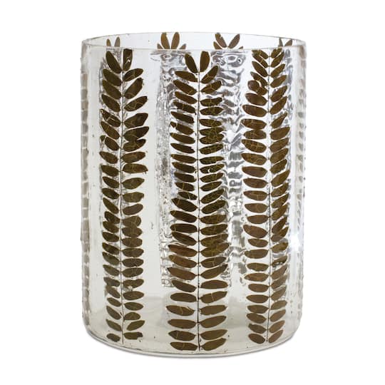 8" Dried Leaf Glass Candle Holder